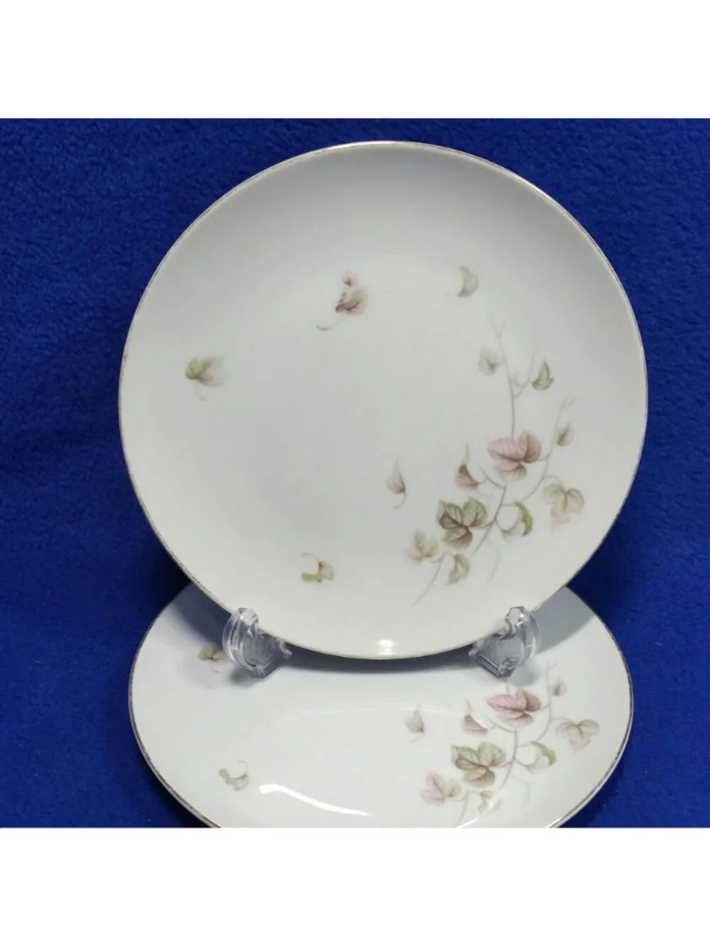 Yamaka China Breeze Bread & Butter Plate Set Pink Brown and Grey Leaves Set of 2